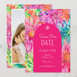 Reserve A Data Foto Colorida de Casamento Floral Tropical Moderno