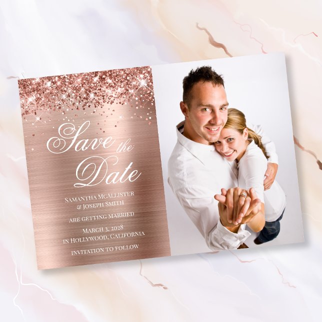 Reserve A Data Foto com Folha de Ouro Rosa Brilhante (Criador carregado)