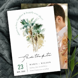 Reserve A Data Foto com Letra Elegante de Palmeira Tropical em Aq