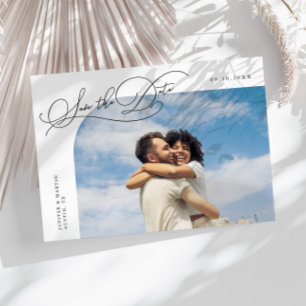 Reserve A Data Foto com Moldura Curva Branca de Letra Elegante