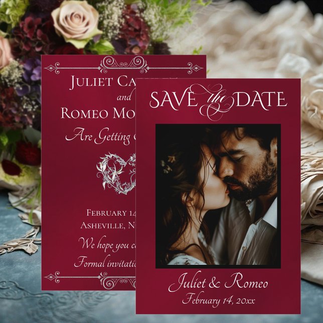 Reserve A Data Foto & Coração Save the Date em Borgonha (Criador carregado)