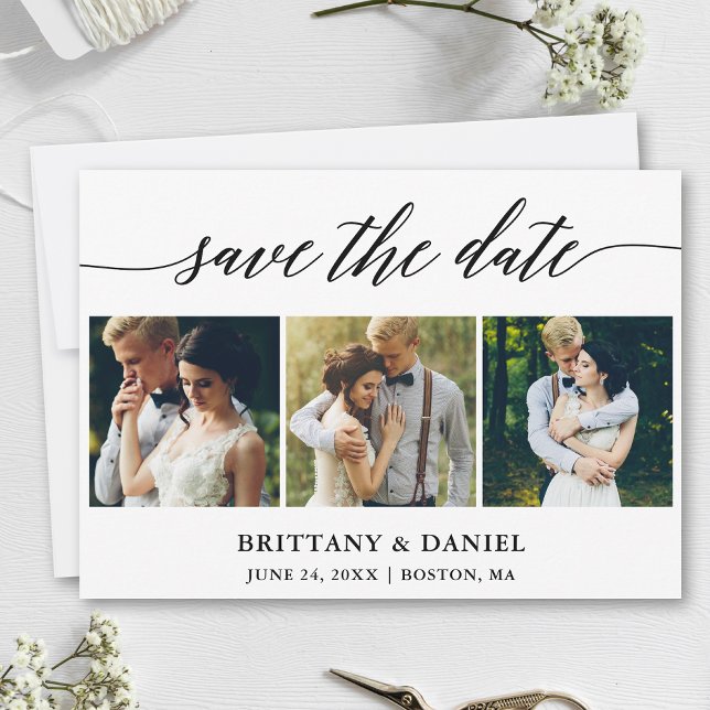 Reserve A Data Foto da Modern Calliographic 3 (Customize to change your personalized text size, style or to add more text & photos to back of card.)