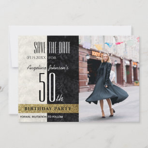 Reserve A Data Foto de Aniversário de 50 anos Elegante Dourado Pr