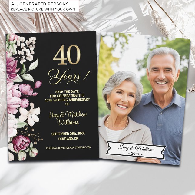 Reserve A Data Foto de Aniversário de Casamento de 40 anos Elegan (Criador carregado)
