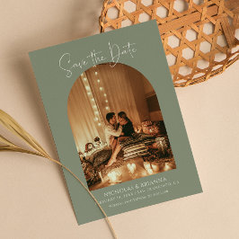 Reserve A Data Foto de Arch Elegante Moderno Sage Green Boho Casa