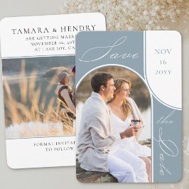 Reserve A Data Foto de Arco Moderno Elegante Caligrafia Dusty Blu