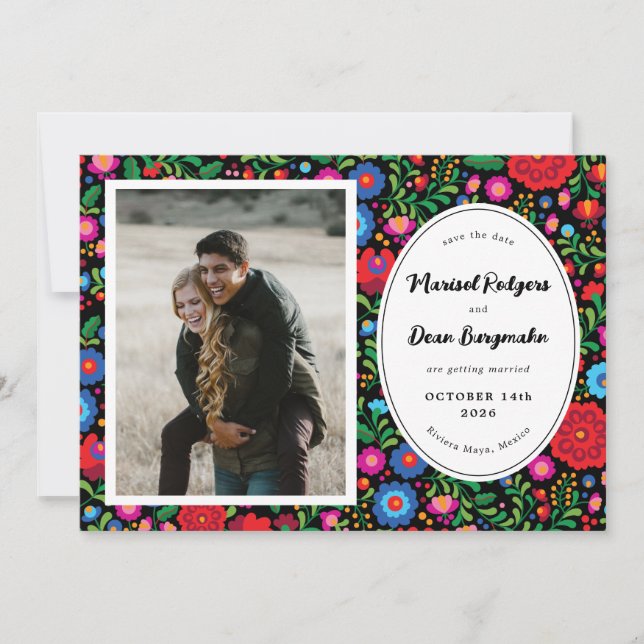 Reserve A Data Foto de Bordado Mexicano Save the Date (Frente)