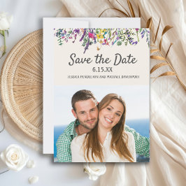 Reserve A Data Foto de casamento aquarela flores silvestres creme