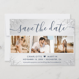 Reserve A Data Foto de Casamento Azul e Silver Glitter do Marinho