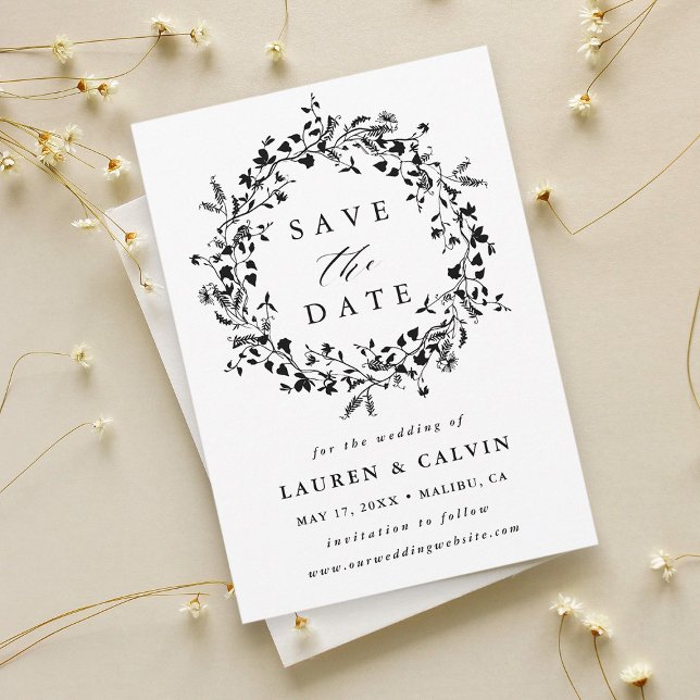 Reserve A Data Foto de casamento Black & White Modern Boho com fl (Criador carregado)