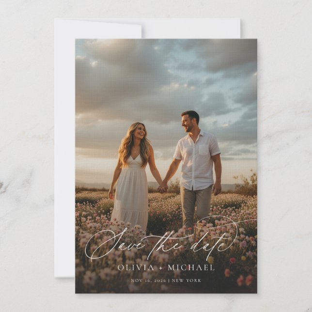 Reserve A Data Foto de Casamento Boho do Script Elegante (Frente)