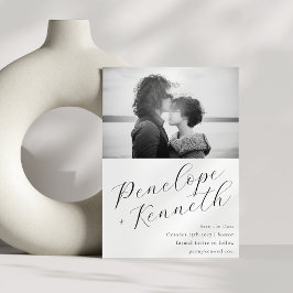 Reserve A Data Foto de Casamento Branco da Caligrafia Script Eleg