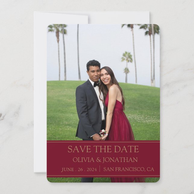 Reserve A Data Foto de casamento burgundy moderna (Frente)