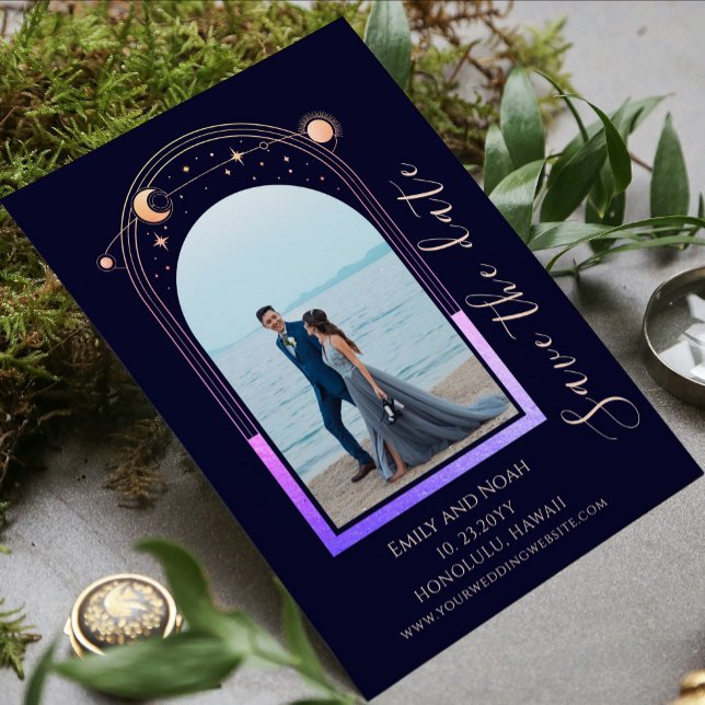 Reserve A Data Foto de Casamento Celestial Azul Naval Arco-íris (Criador carregado)