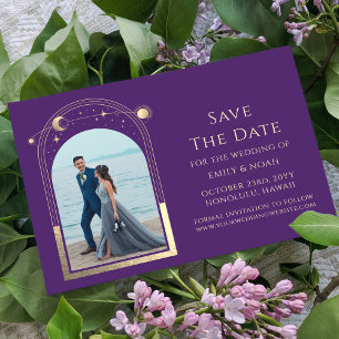 Reserve A Data Foto de Casamento Celestial Roxo Dourado Místico