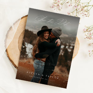 Reserve A Data Foto de casamento com código QR em caligrafia rúst