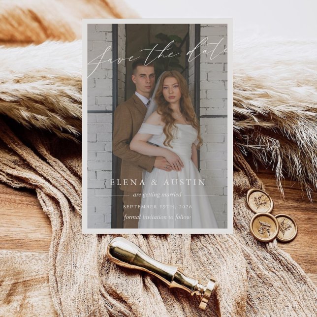 Reserve A Data Foto de Casamento com Letra de Caligrafia Elegante (Criador carregado)