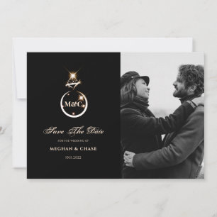 Reserve A Data Foto de Casamento com Monograma Dourado e Diamante