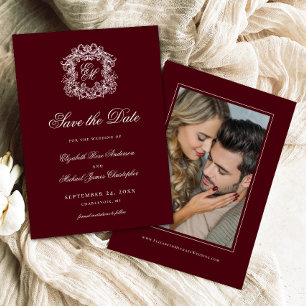 Reserve A Data Foto de casamento com monograma e brasão em Burgun