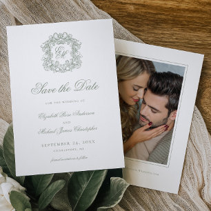 Reserve A Data Foto de casamento com monograma em verde sage anti