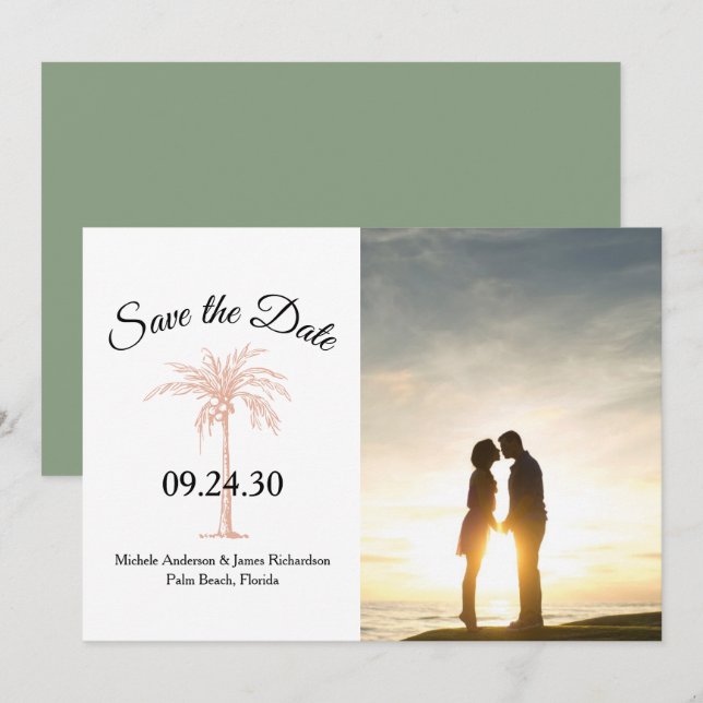 Reserve A Data Foto de Casamento com Palmeira de Cobre em Rose Go (Frente/Verso)