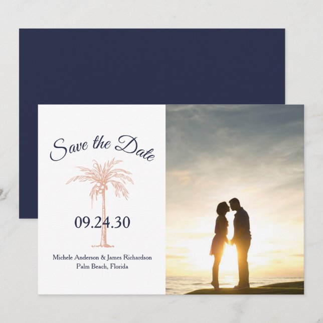 Reserve A Data Foto de casamento da árvore de cobre Dourada Rosa  (Frente/Verso)