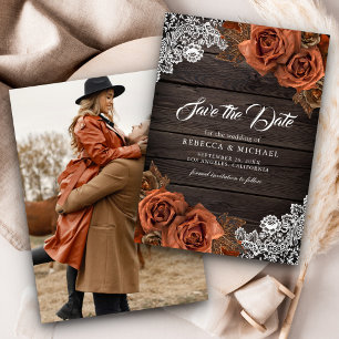 Reserve A Data Foto de Casamento da Rústica Wood Dusty Terracotta