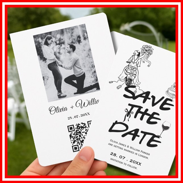Reserve A Data Foto de Casamento de Código QR Whimsical Desenhado (Criador carregado)
