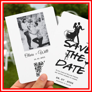 Reserve A Data Foto de Casamento de Código QR Whimsical Desenhado