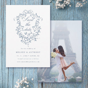 Reserve A Data Foto de Casamento de Crest Floral Azul Clássico em