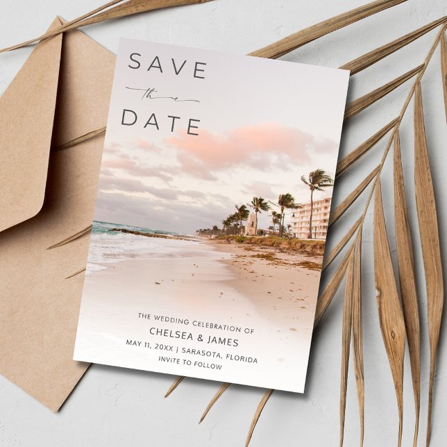Reserve A Data Foto de Casamento de Destino da Florida Beach (Florida Beach Destination Wedding Photo Save The Date)