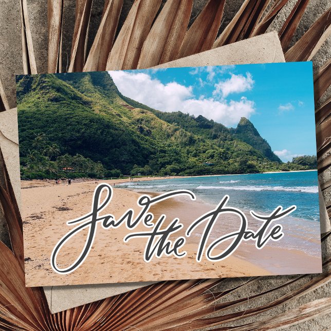 Reserve A Data Foto de Casamento de Destino da Ilha Hawaii (Hawaii Island Destination Wedding Photo Save The Date)