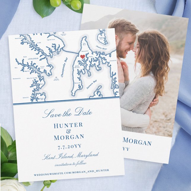 Reserve A Data Foto de Casamento de Destino de Kent Island Maryla (Kent Island Save the Date with Photo back perfect for your destination wedding)