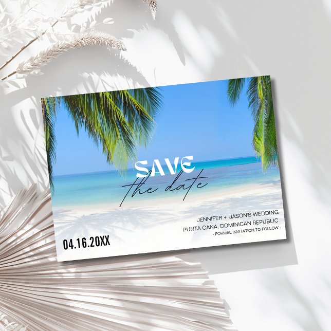 Reserve A Data Foto de Casamento de Destino de Praia (Beach Destination Wedding Photo Save The Date)