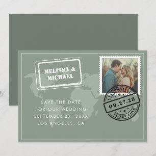 Reserve A Data Foto de Casamento de Destino do Mapa do Mundo Verd