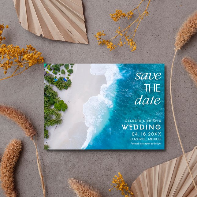 Reserve A Data Foto de Casamento de Destino na Praia  (Destination Beach Wedding Photo Save The Date)