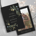 Reserve A Data Foto de Casamento de Flor Selvagem Negra<br><div class="desc">Este elegante casamento salva o cartão de data com flores salgadas pintadas manualmente em amarelo-manteiga,  verde-sábio,  verde-poeirento e azul-claro com uma foto e mais informações no verso. Para uma personalização mais avançada deste design,  clique no BOTÃO FERRAMENTA DESIGN AZUL acima! Itens correspondentes também estão disponíveis.</div>