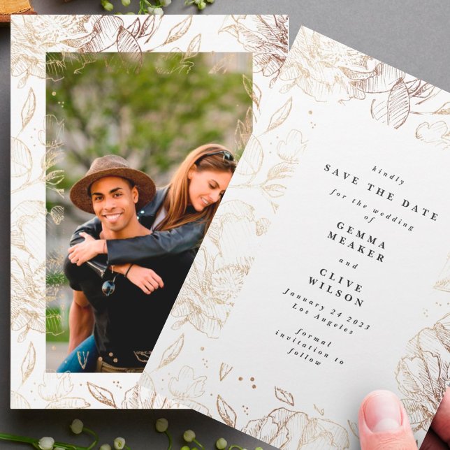 Reserve A Data Foto De Casamento De Florais, Desenhada Pela Mão M (Criador carregado)