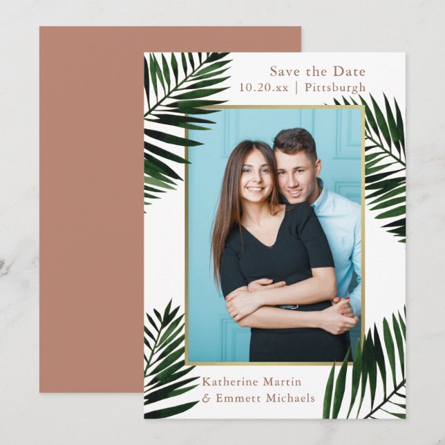 Reserve A Data Foto de Casamento de Frame Dourado Terracotta (Frente/Verso)