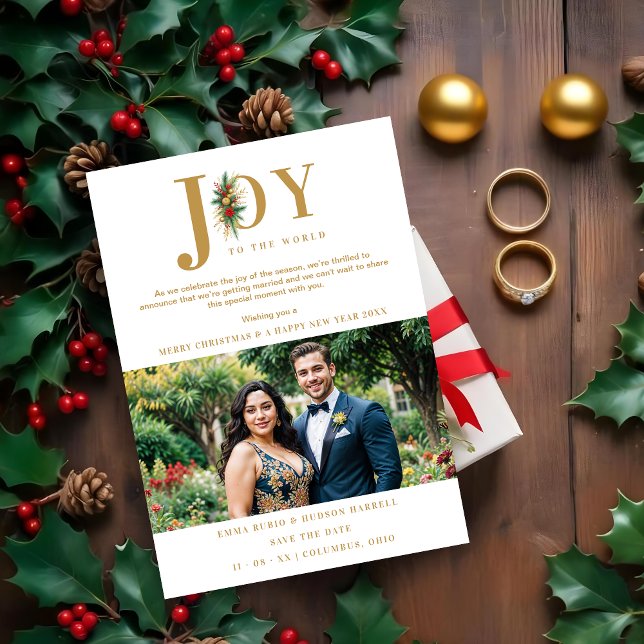 Reserve A Data Foto de Casamento de Garland com Poinsettias & Chi (Refined & Chic Poinsettias Garland Wedding Photo Save The Date,)