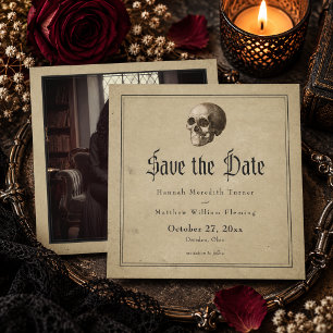 Reserve A Data Foto de casamento de Halloween com esqueleto gótic