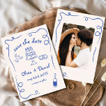 Reserve A Data Foto De Casamento De Marinho Branco Azul<br><div class="desc">Ponha o tom para o seu casamento com este debochado à mão, salve o cartão com fotos da data! Apresentando delicados detalhes artísticos e uma foto personalizada, esta design combina lindamente criatividade e charme. A tipografia suave e elegante melhora o tema romântico, enquanto os detalhes personalizáveis garantem que ele se...</div>