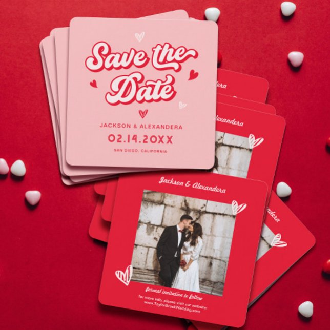 Reserve A Data Foto de Casamento de Namorados Vermelhos e Rosa (Criador carregado)