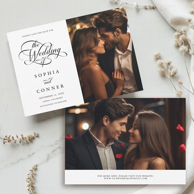 Reserve A Data Foto De Casamento De Script Elegante Delicado (Front & Back)