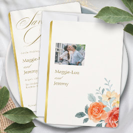 Reserve A Data Foto de Casamento de Script Floral Floral Dourada