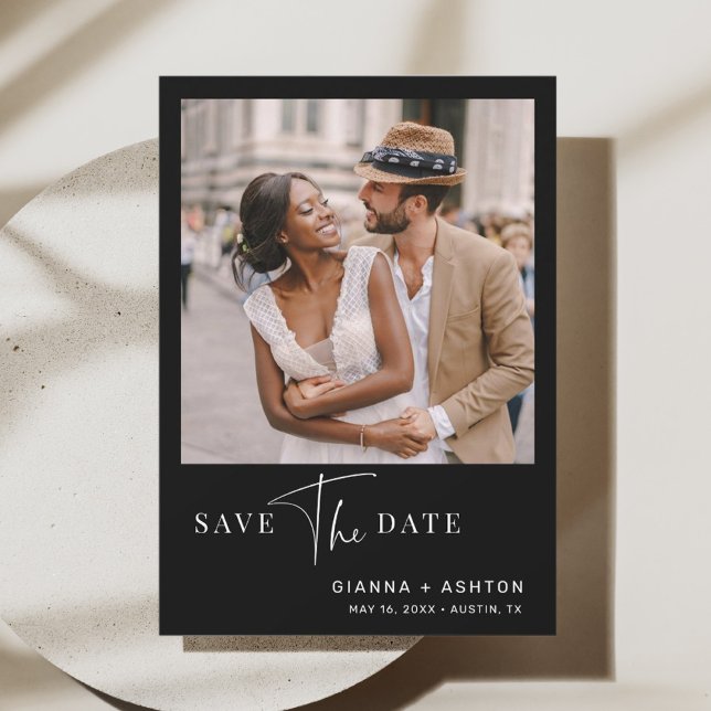 Reserve A Data Foto de Casamento de Script Moderno Simples Preto (Criador carregado)
