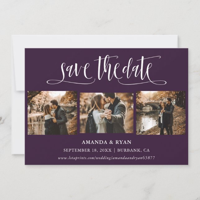 Reserve A Data Foto De Casamento De Script Roxo Salvar A Data (Frente)