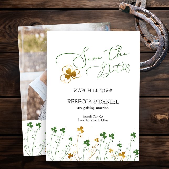 Reserve A Data Foto de Casamento de Shamrock Wildflower (Photo Save the Date from my Shamrock Wildflower wedding collection - printed or printable download)