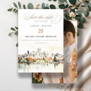 Reserve A Data Foto de Casamento de Skyline Watercolor em Portlan
