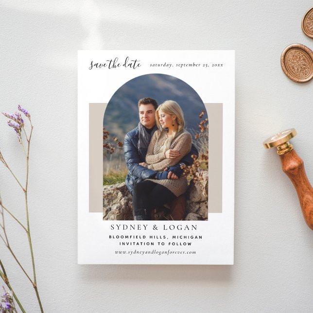 Reserve A Data Foto de Casamento de Taupe de Arch Moderno (Criador carregado)